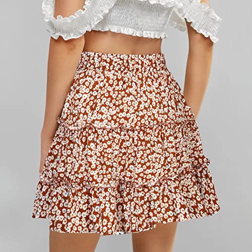 NSICBMNO Short Skirts for Women UK Elasticated Waist Skirts Ladies Floral Mini Skirt Pleated A Line Summer Boho Ruffle Pleated Casual Beach Short - Image 2