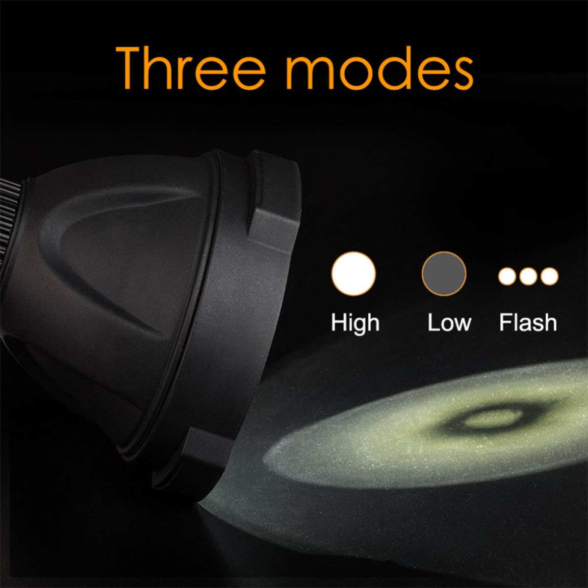 Torcia LED Portatile Ricaricabile 4000 Mah con Supporto Triangolare | Tre Modalità di Illuminazione, Fascio Regolabile, Corpo Nero in Pvc, Uso per Caccia e Campeggio