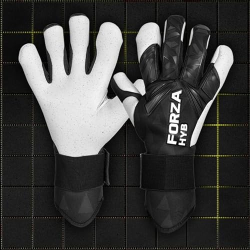 FORZA HYB Goalkeeper Gloves - Hybrid Cut Gloves | Designed for All Goalkeepers (Black & White, Size 11 (XL Adult))