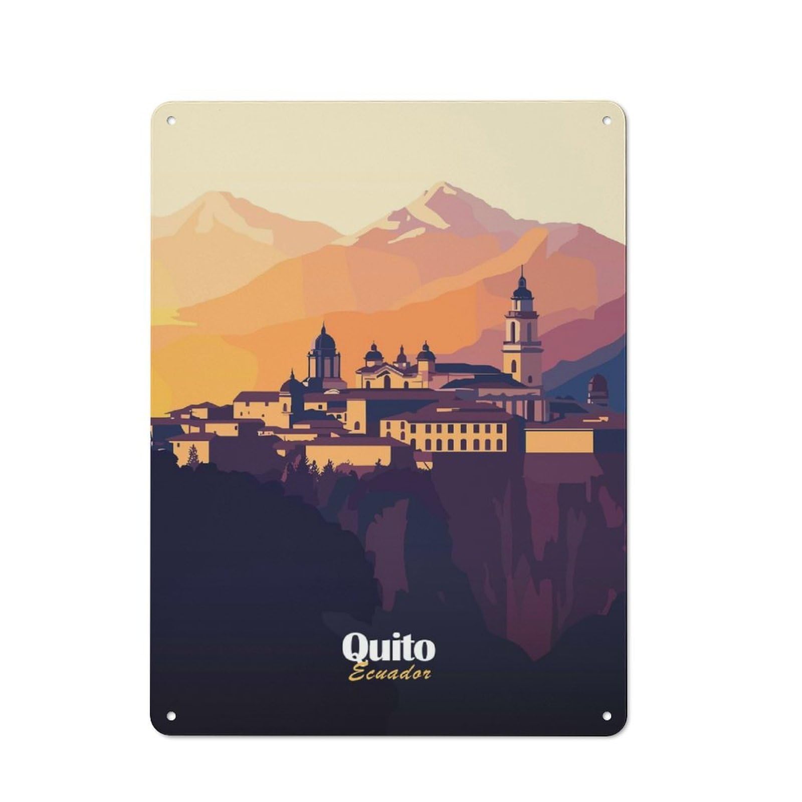 Junmoney Style-1 Retro Retro Metal Sign 40X30cm Featuring Quito Cityscape, Garage Wall Decor For Garage, Hobby Room, Office Or Man Cave