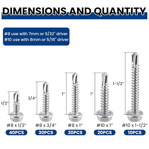 Conjunto de 120 tornillos autorroscantes de acero inoxidable #8 y #10 miniatura 2