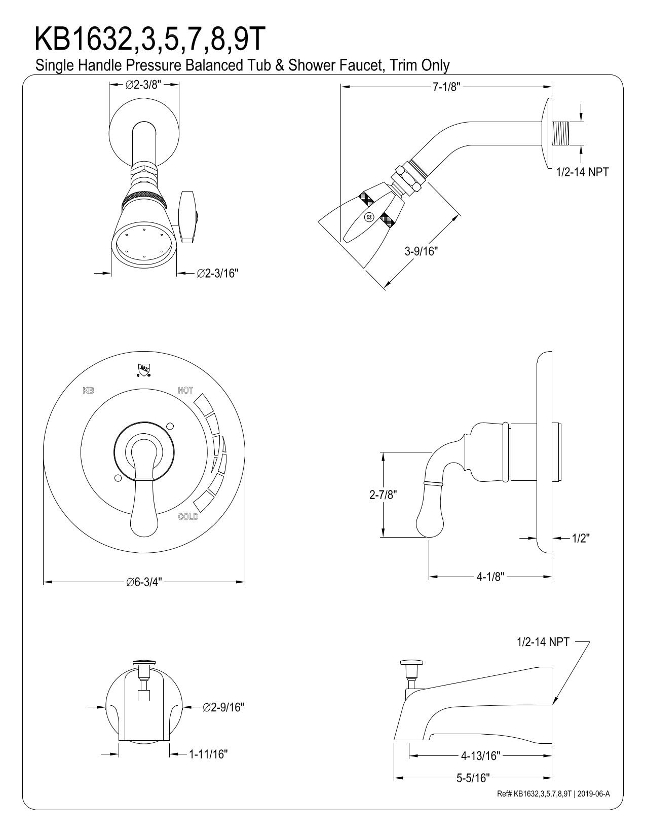 Kingston Brass KB638T Magellan Tub And Shower Faucet, 7-Inch, Satin Nickel By Kingston Brass