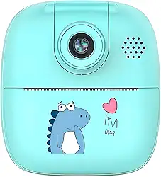 Mini Câmera Digital Infantil com Impressão Térmica Instantânea, Tela 2 Polegadas, 720P HD, Rotação 180°, com Papel de Impressão (Verde Água)