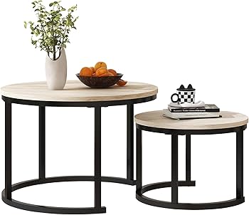 FOUBAM Salontafel, industriële stijl, set van 2 bijzettafels, bijzettafels, salontafel, geneste bijzettafels van metaal en hout, voor kleine ruimtes, vintage banktafels, zwart en naturel