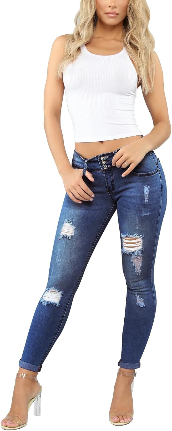 KUNMI Women's Skinny Ripped Trendy Jeans Distressed Stretchy Denim Pants - Image 6
