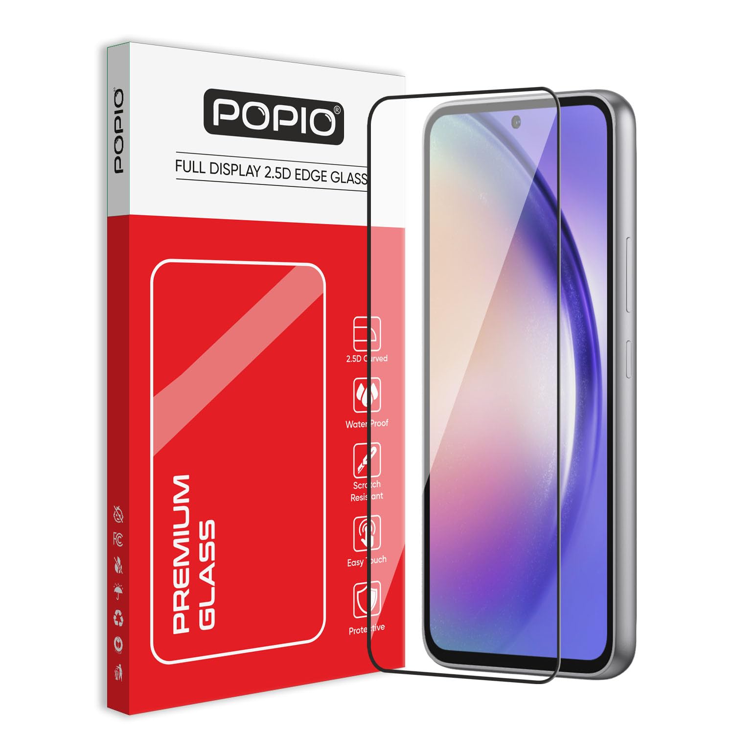 POPIO Military-Grade Gorilla Tempered Glass For Samsung Galaxy A54 / S23 FE (Black) 9H Hardness, Edge-to-Edge Full Coverage, Anti-Scratch, Bubble-Free, Ultra Clear HD Glass, Oleophobic Coating, Face ID Compatible