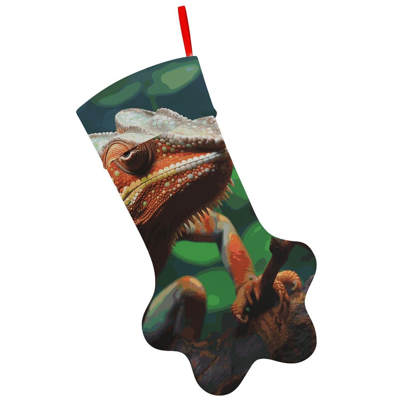 Cute Chameleon Christmas Stocking Soft Comfortable Christma Sornaments Stocking Cute All-Printed Dog-Paw Stockings for Xmas Eve Party Fireplace Tree Gift Decoration