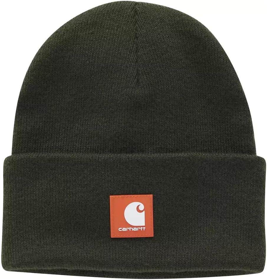 Carhartt CB9010 Baby Toddler Knit A18 Acrylic Watch Rubber Patch Hat Beanie, Olive with Orange Patch - Baby Infant Newborn Toddler