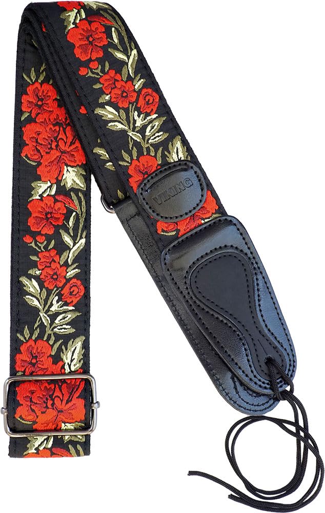Cotton Guitar Strap. Red Roses