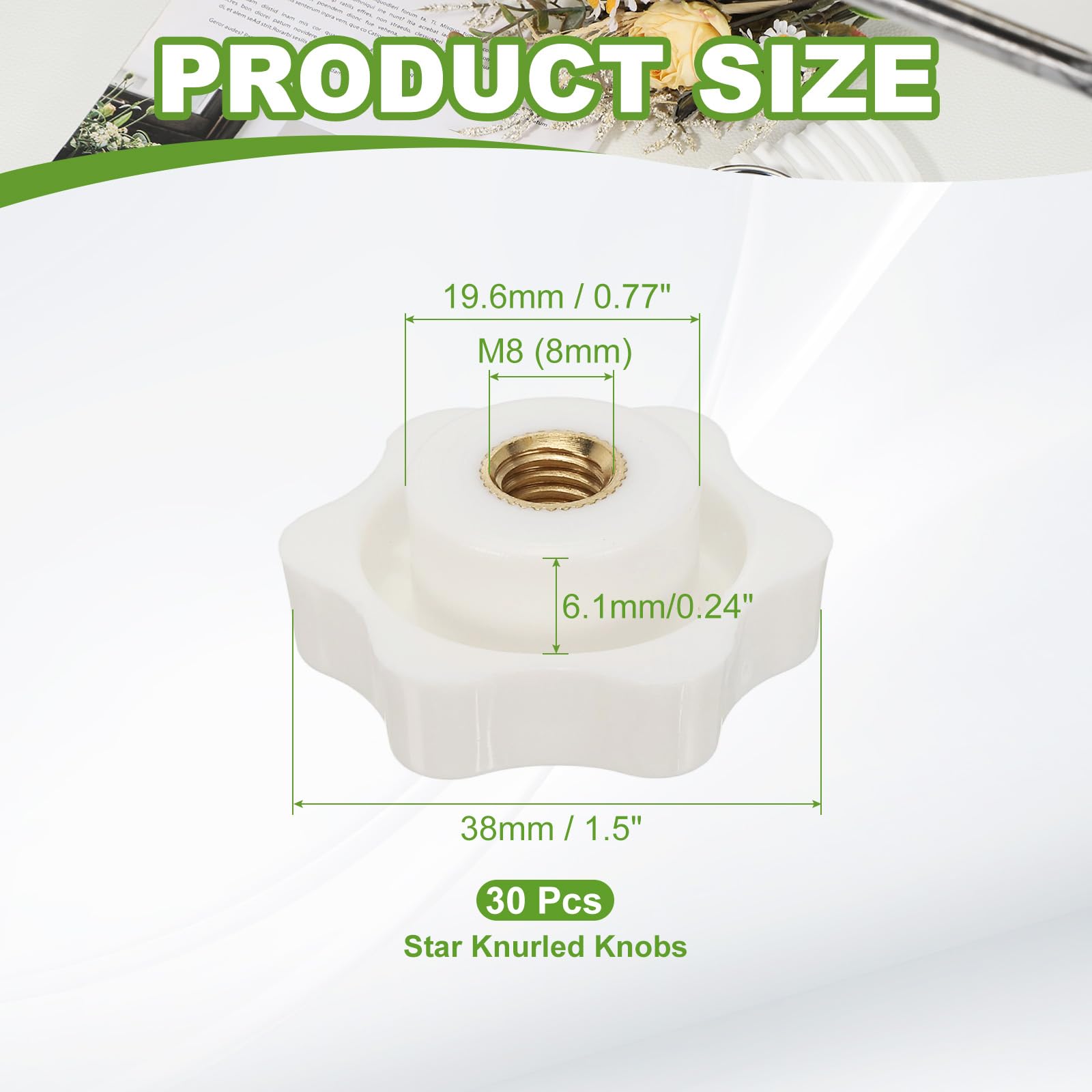 YELARXI Clamping Nuts Knob Plastic Screw-On Brass Star Knobs Knurled M8 Female Threaded Hexagon Head - Image 2