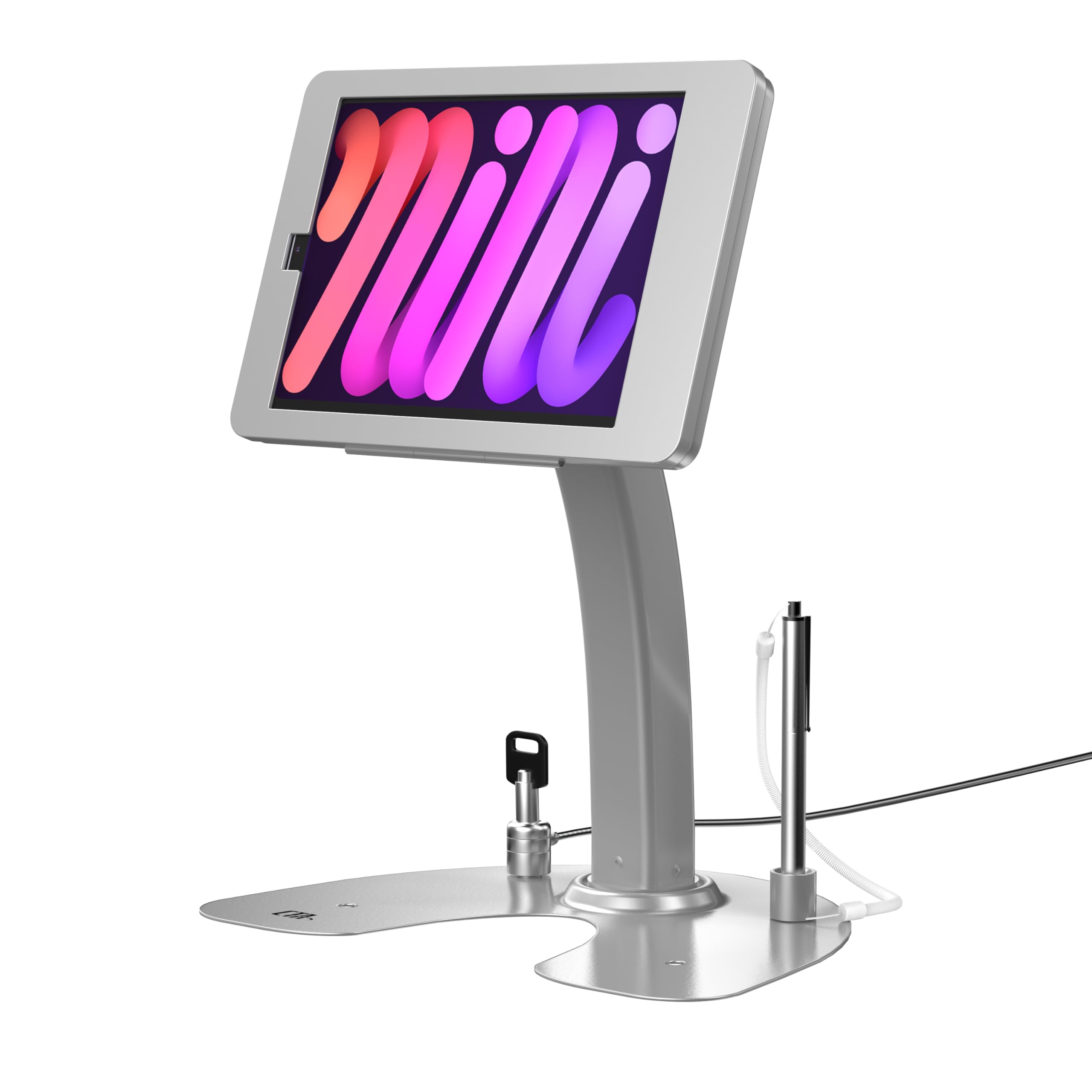 Dual Security POS iPad Kiosk Desk Stand – CTA Secure Retail iPad Desk Stand with Steel Cable Lock for iPad mini 6 & iPad mini 7, Restaurant, Retail,