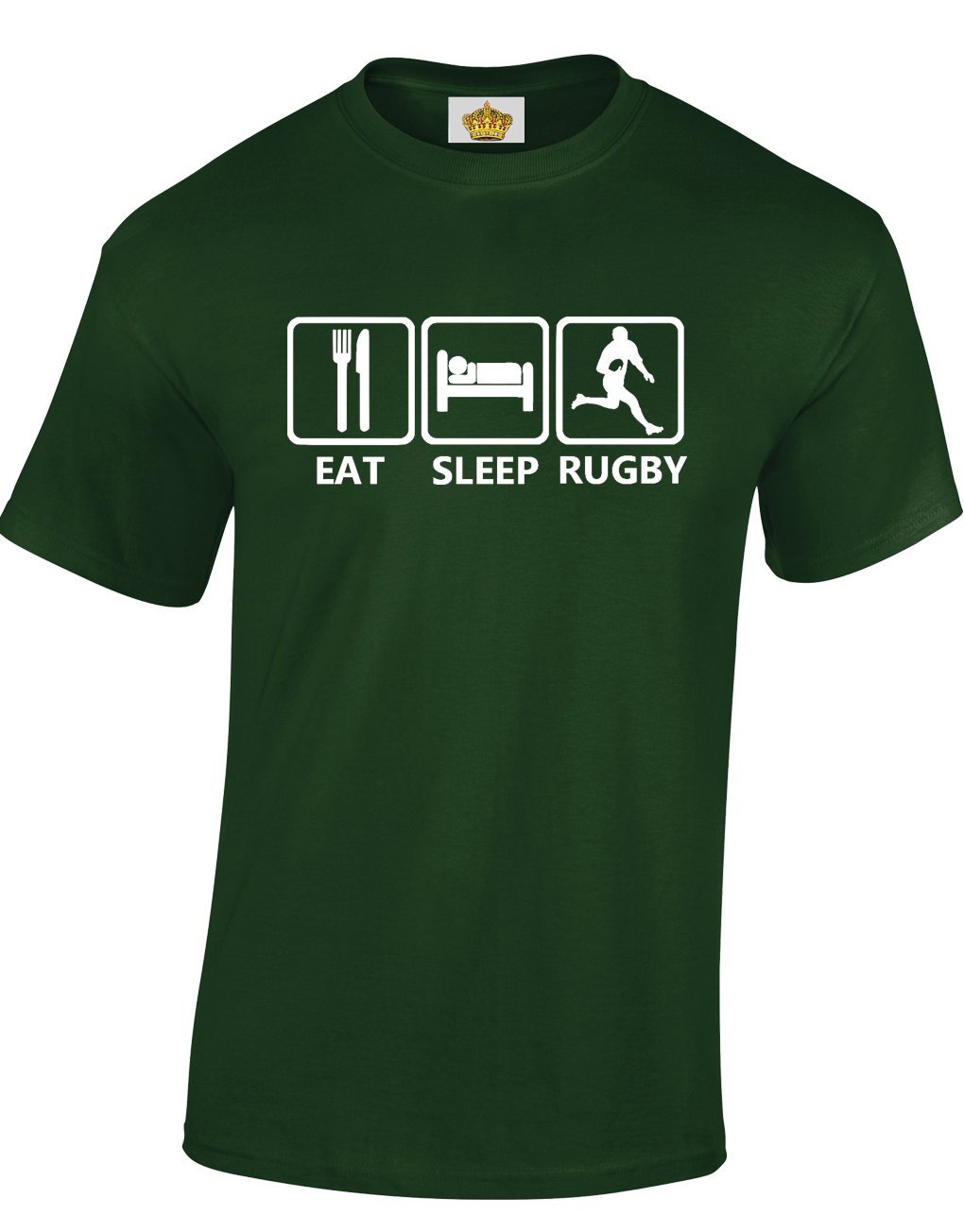Crown Designs Eat Sleep Rugby Novelty Gifts for Men & Teenagers T-Shirts Tops - Dark Green/Large
