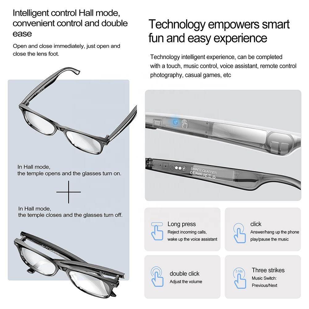 Occhiali Intelligenti con Intelligenza Artificiale, Traduzione Vocale E Video in Tempo Reale (134 Lingue), Controllo Tramite App, Impermeabili Ip65, Occhiali da Sole Bluetooth HD,B