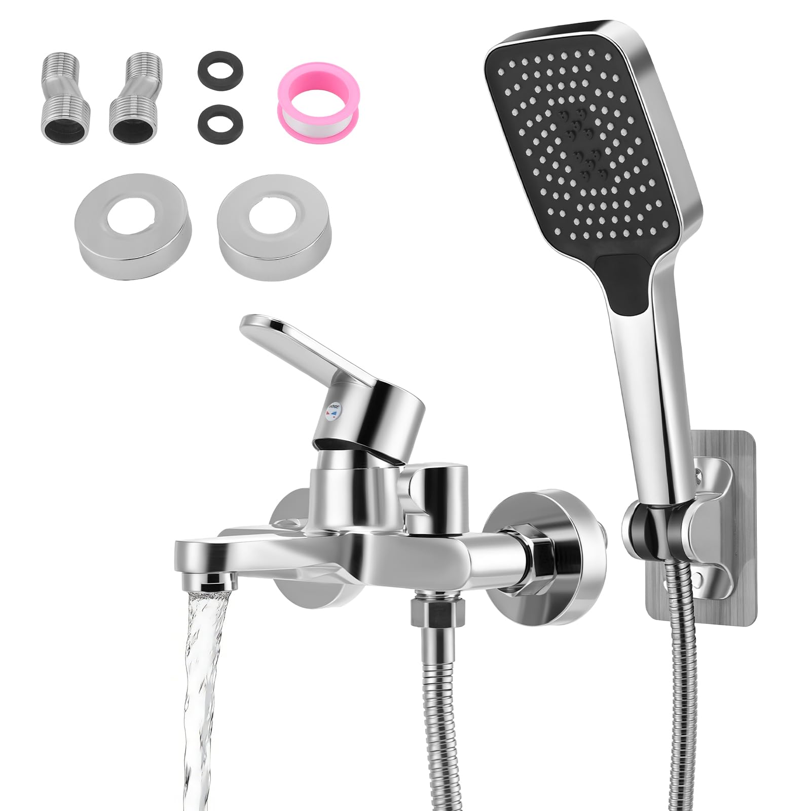 Rubinetto per vasca da bagno con doccetta a mano, miscelatore in ottone per vasca, Rubinetto da bagno a cascata, rubinetto per vasca con supporto a parete e flessibile doccia da 1,5 m Per Doccia