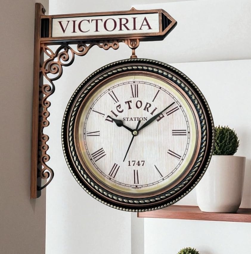 Horloge murale vintage double face orientable à 360° cadran rétro