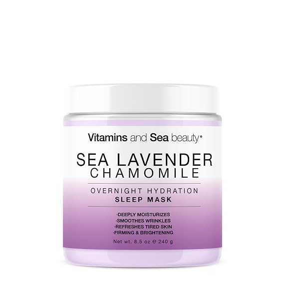 قناع النوم Sea Beauty Sea Lavender Chamomile لترطيب الوجه طوال الليل مع نباتات وترطيب عميق وشد البشرة، 8.5 أونصة