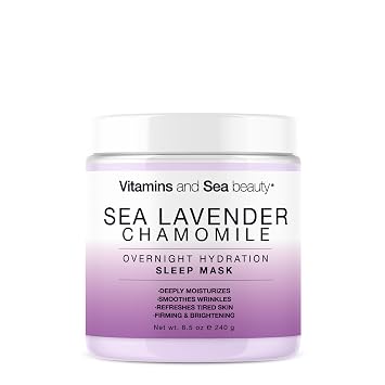 قناع النوم Sea Beauty Sea Lavender Chamomile لترطيب الوجه طوال الليل مع نباتات وترطيب عميق وشد البشرة، 8.5 أونصة