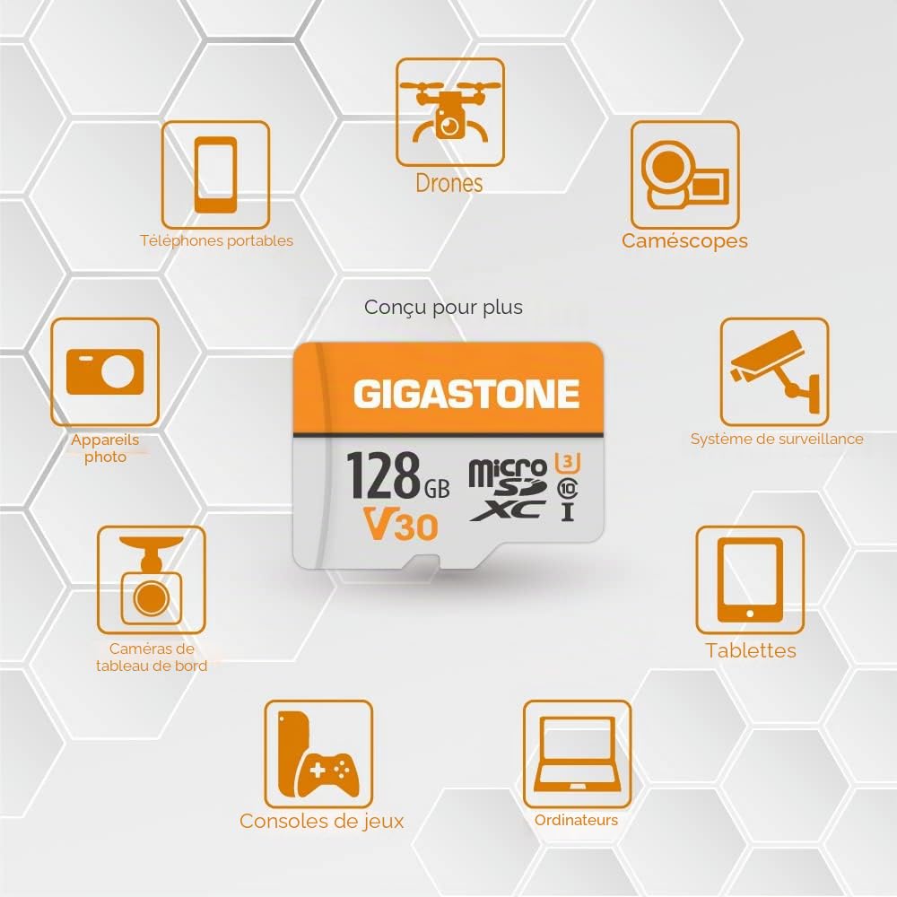 Gigastone Lot de 2 Cartes Mémoire 128 Go Micro SDXC A1 U3 C10 pour 4K UHD Vidéo avec Adaptateur SD
