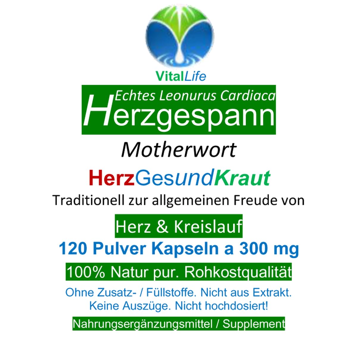 Herzgespannkraut 360 Kapseln echtes HERZGESPANN Herz & Kreislauf - Motherwort Herz-Gesund-Kraut nach Hildegard von Bingen. 100% NATUR PUR. Ohne ZUSATZSTOFFE (3x 120 Kapseln). 26865-3