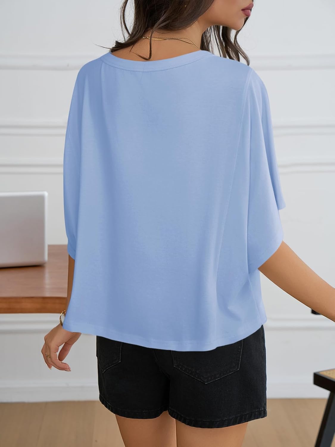 Cicy Bell Womens Oversized T Shirts Batwing Half Sleeve Summer Casual Crewneck Cropped Tops Loose Fit Basic Tees - Image 5