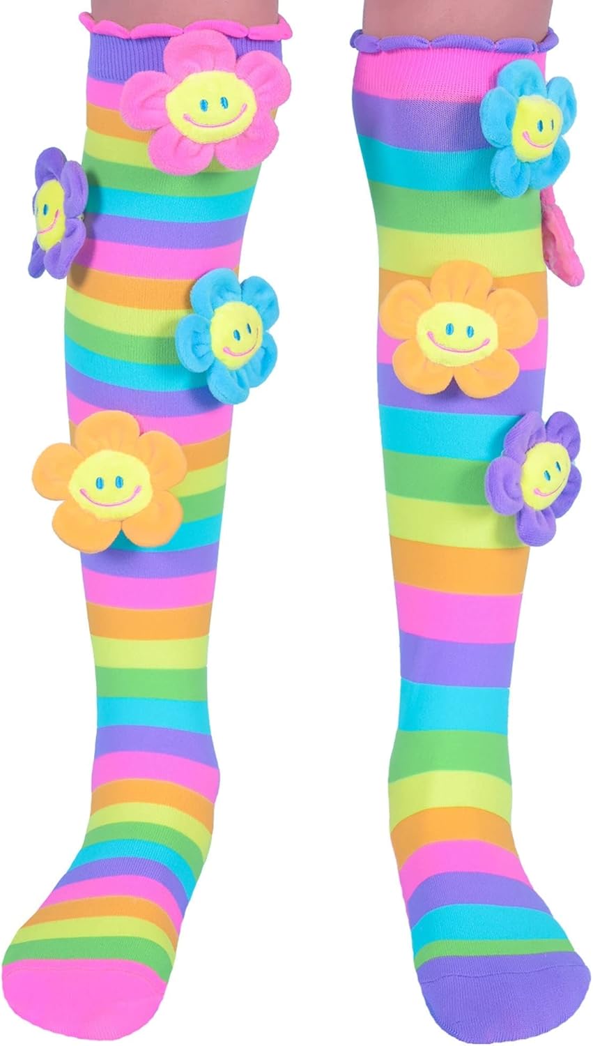 Oopsie Daisy Socks, Cute Knee-High Socks With Plush Flowers Attached