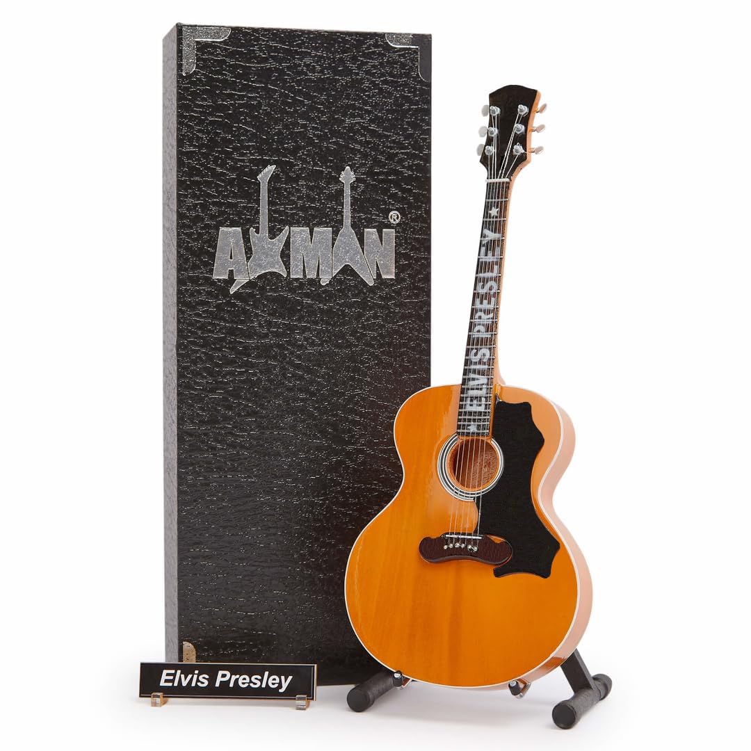 Elvis Presley - Miniature Guitar Replica - Music Gifts - Handmade Ornamental 1/4 Scale - Includes a Display Box, Name Tag and Miniature Guitar Stand