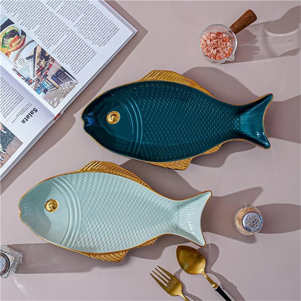 Plato De Pescado De Cerámica De Gran Capacidad Plato De Pescado Decorativo Plato De Ensalada De Pescado Al Vapor for El Hogar Plato De Cena De Mariscos Multifuncional Restaurante Accesorios De Cocina