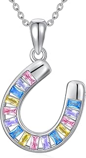 AOBOCO Sterling Silver Lucky Horseshoe Multicolor Necklace Colorful Zircon Hypoa - Compare price