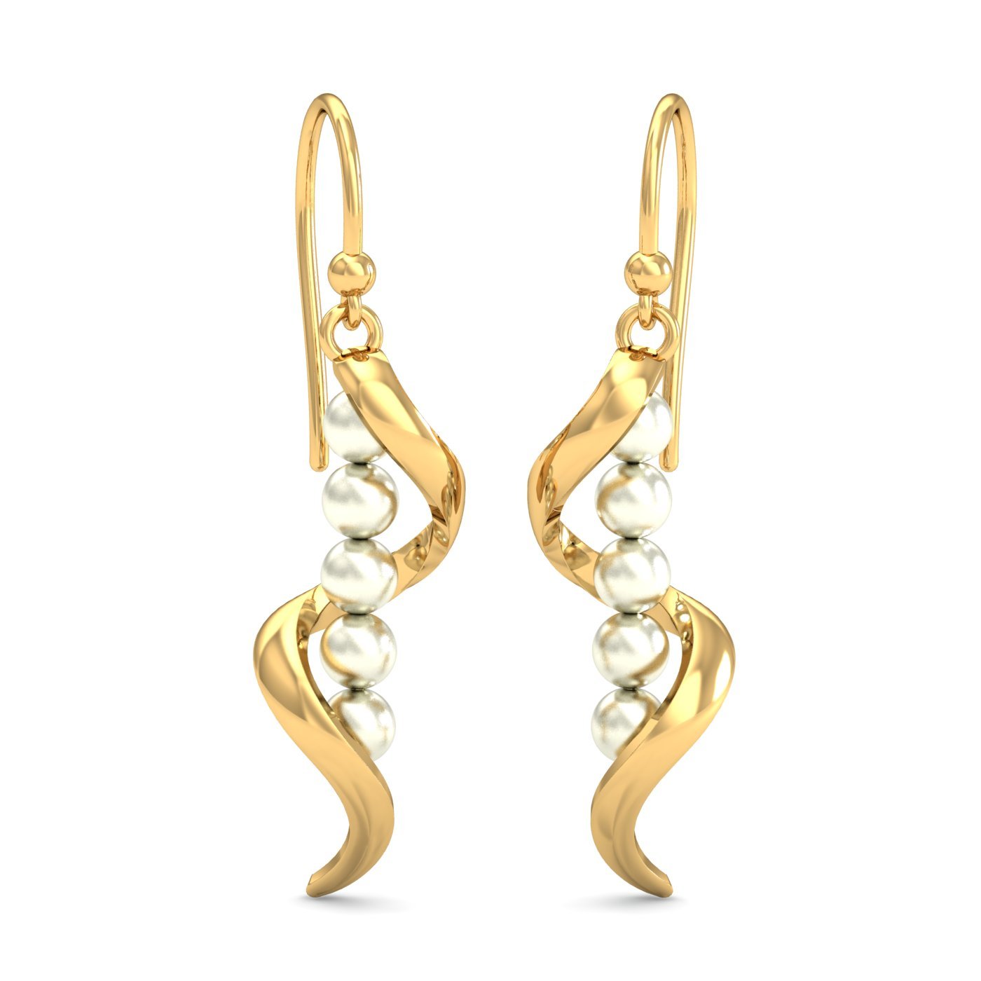 14KT Yellow Gold Diamond The Pearl Spring Drop Earrings for Women-image-47
