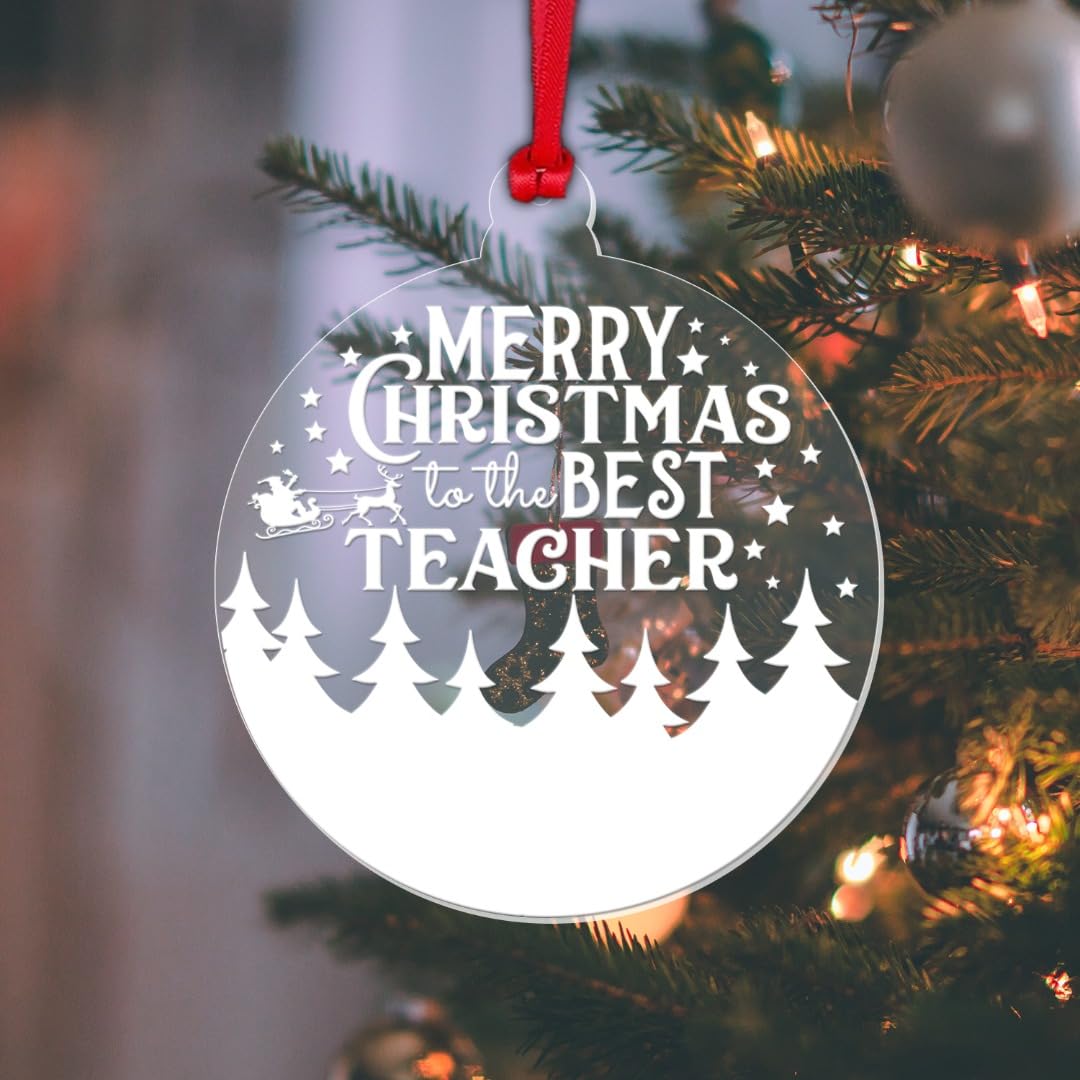 Shamsco Red, Green, Silver, Gold Merry Christmas Best Teacher Bauble Teaching Assistant Nursery Xmas Hanging Gift