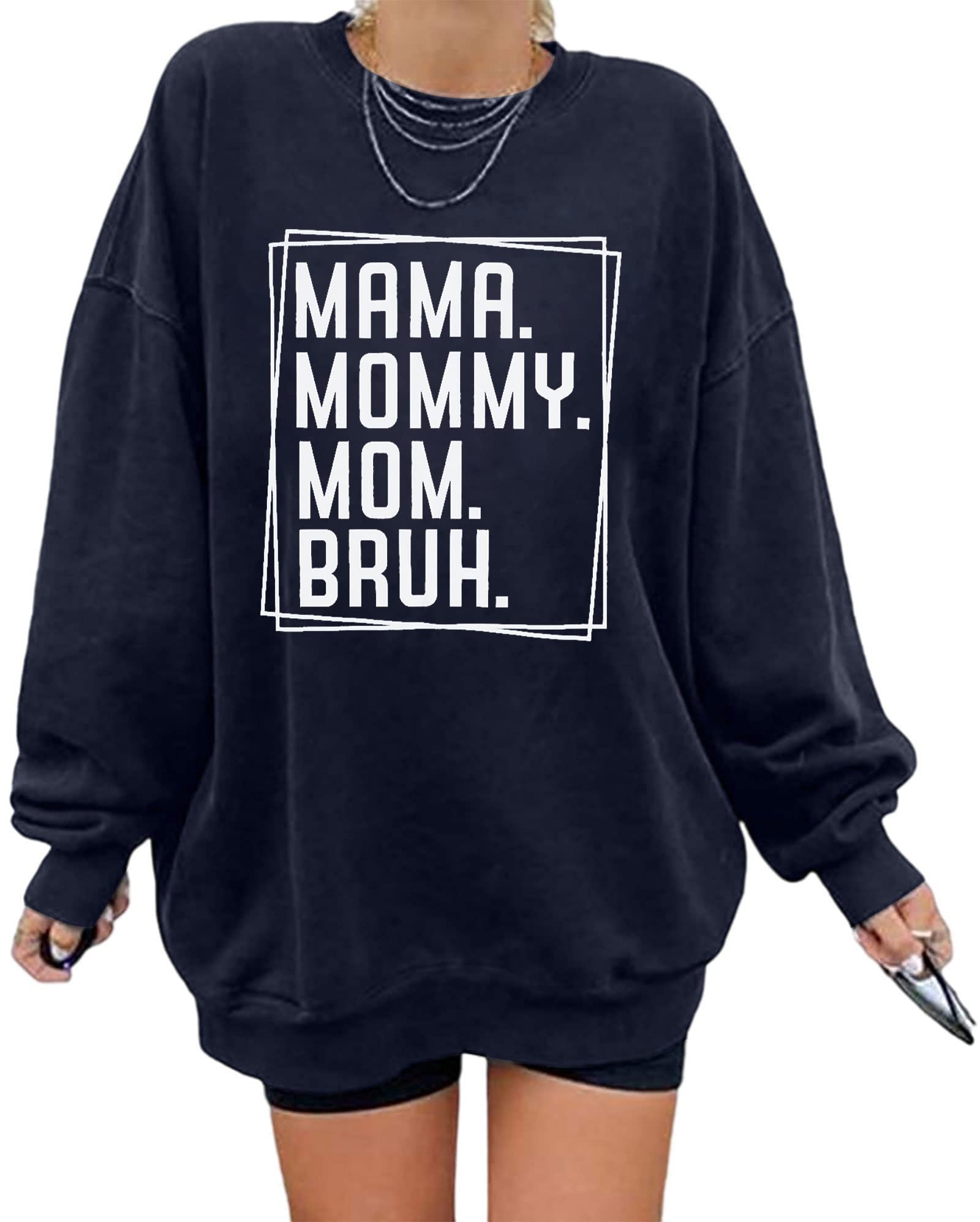 Oversized Mama Sweatshirt Women Mama Mom Bruh Pullover Tops Casual Crewneck Loose Long Sleeve Shirt