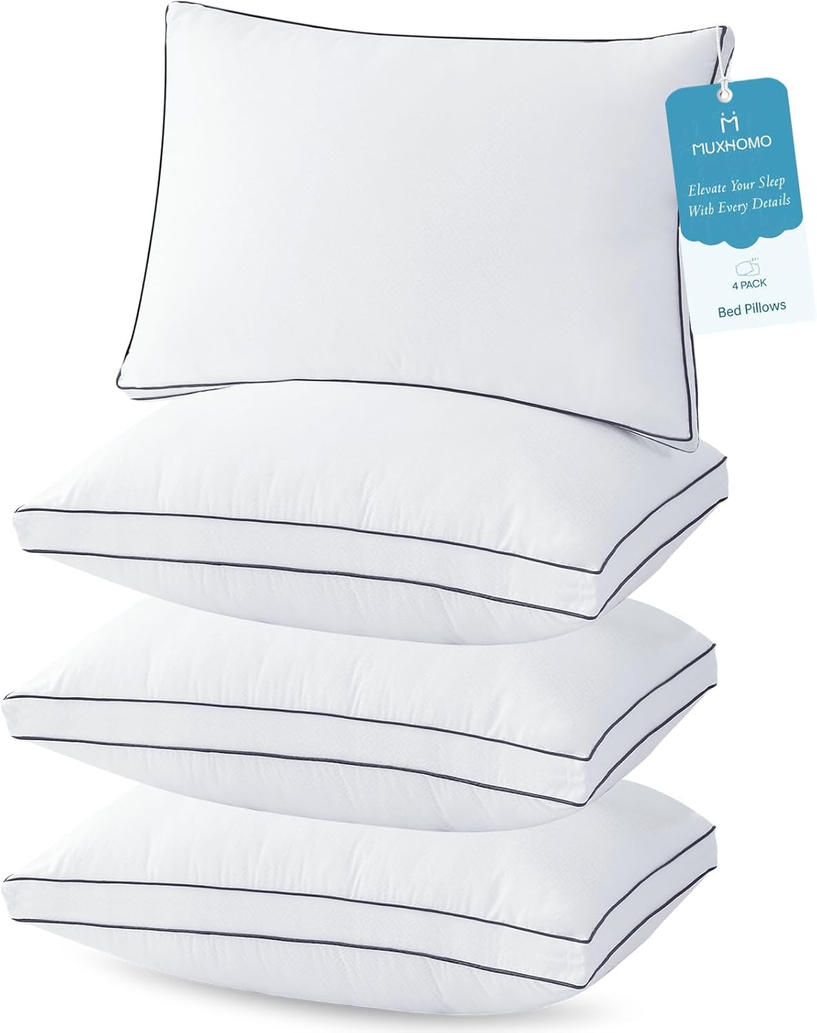 MUXHOMO Bed Pillows Queen Size Set of 4, Hotel Collection Sleeping Pillows 4 Pack for Side and Back Sleepers, Down Alternative Plump Filling, 20 x 30 Inches