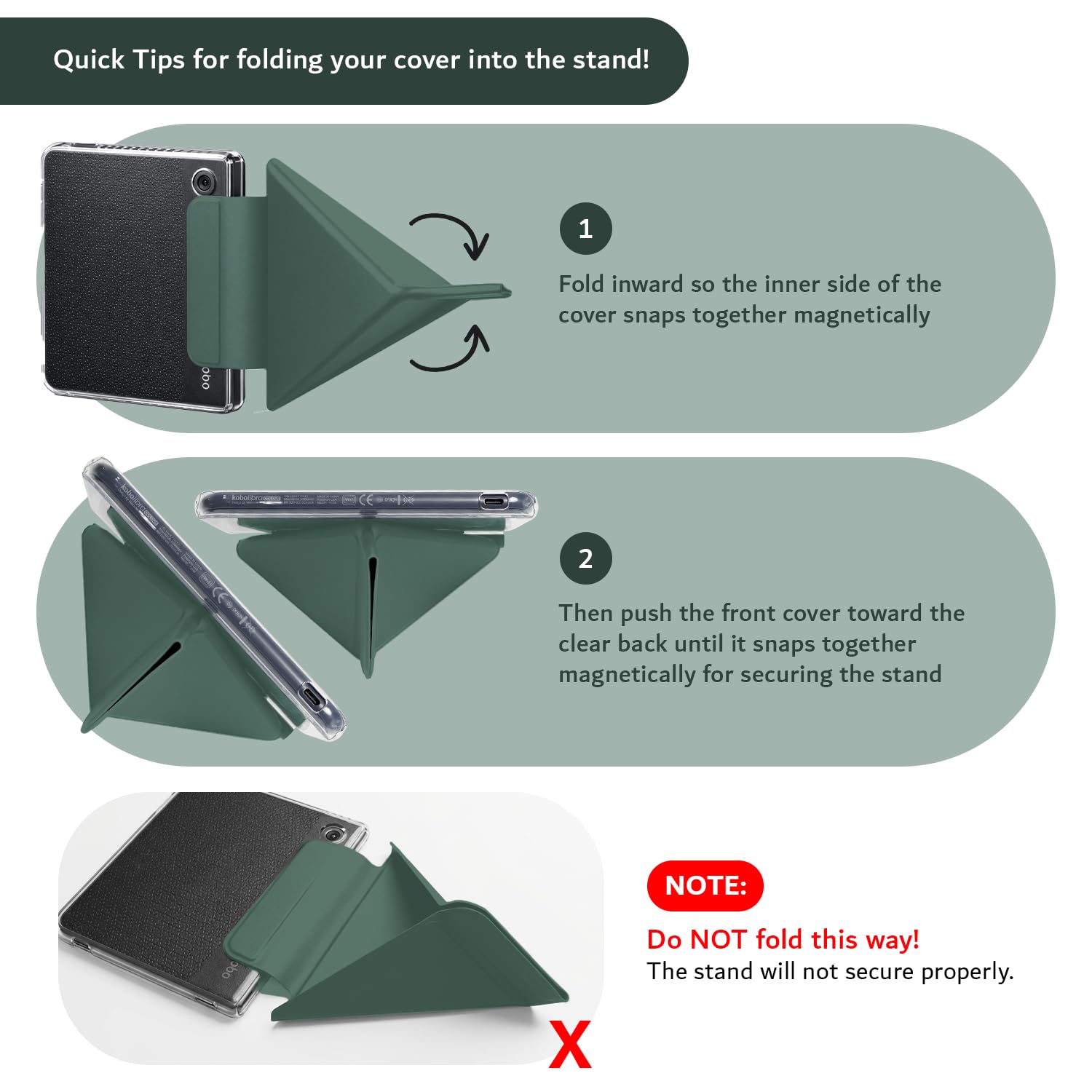 TUDIA M-FLIP Custodia Magnetica Trasparente Rimovibile per Kobo Libra Colour (2024) [Auto Wake/Sleep] Antiurto Sottile Trasparente Posteriore Magnetico Pieghevole Cover con Porta Stilo (Verde Scuro)