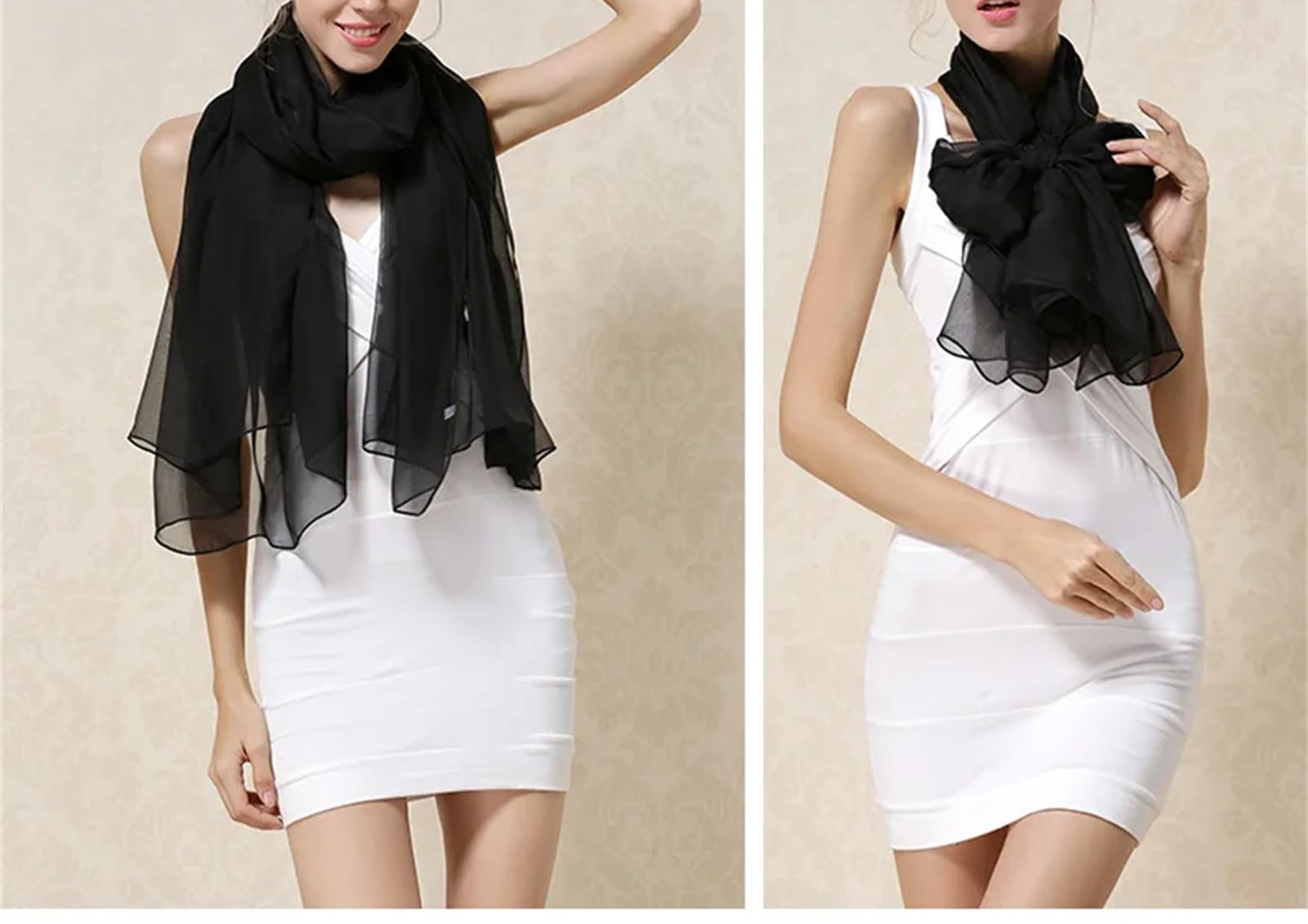 Sciarpa di seta leggera traspirante da donna, scialle avvolgente in chiffon, lunga spiaggia, sciarpa di seta solida