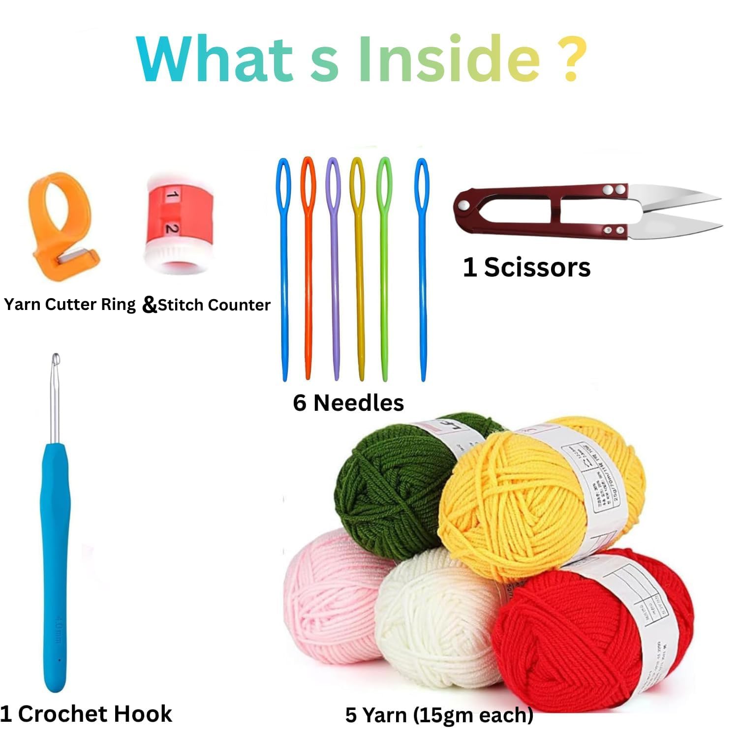 Tusmad Cotton Crochet Kit for Beginners with Crochet Thread, Hooks & DIY Tools | Learn to Crochet Set for Adults & Kids | Complete Crocheting Supplies with Colors Yarn Stitch Counter & Yarn Cutter Ring 2
