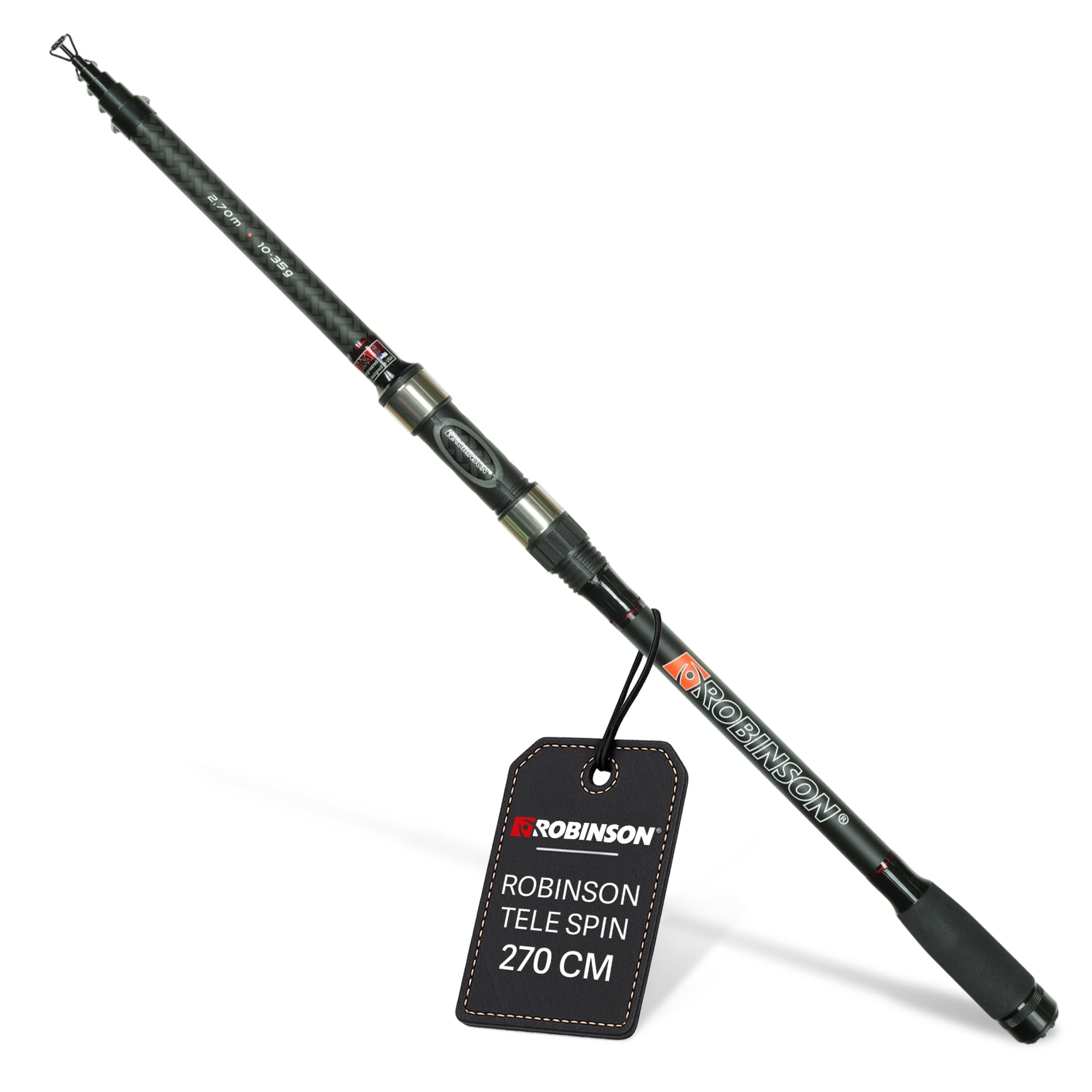 Robinson Angelrute - Teleskoprute Karbon - Kompaktes Transportmaß - Robuste Ringe - Rutschfester Rollenhalter - Leicht und widerstandsfähig - Stinger X-Cross Tele