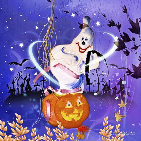 Halloween Ghost and Pumpkin cache prise double 2 prises de courant déco murale - 4