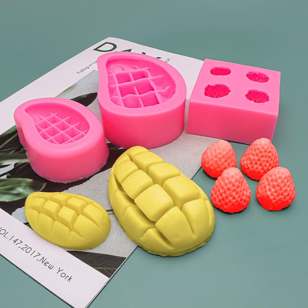 Stampi in silicone per fondente, frutta, stampi in silicone 3D per fragola, arancia, lampone e mirtillo, fondente, caramelle, argilla, cioccolato, decorazione per torte, 4,7 x 5,3 x 2,6 cm