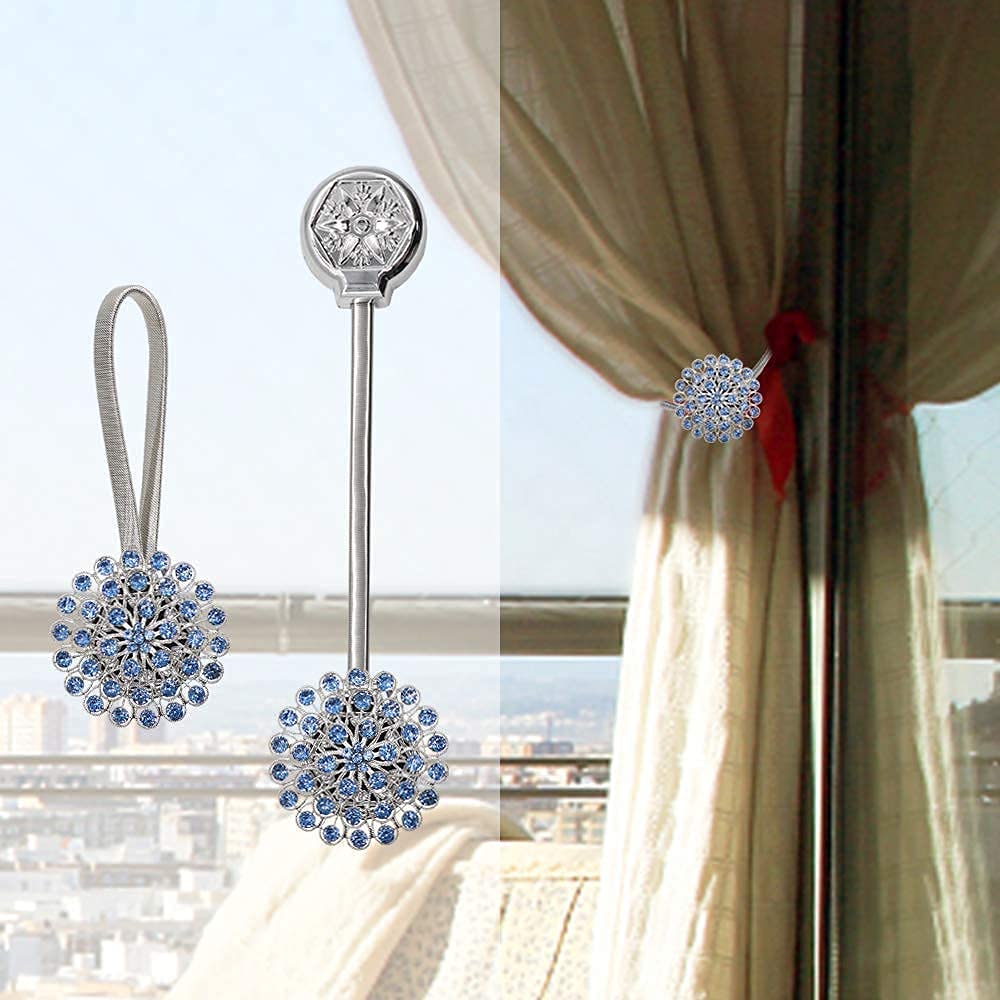 Anneau de rideau Boucles de rideau aimantées 2 pièces, embrasse de rideau, têtes de diamants bleus Embrasses de rideau avec extension de ressort flexible, accessoires de rideau (Couleur : Rouge) (Bl