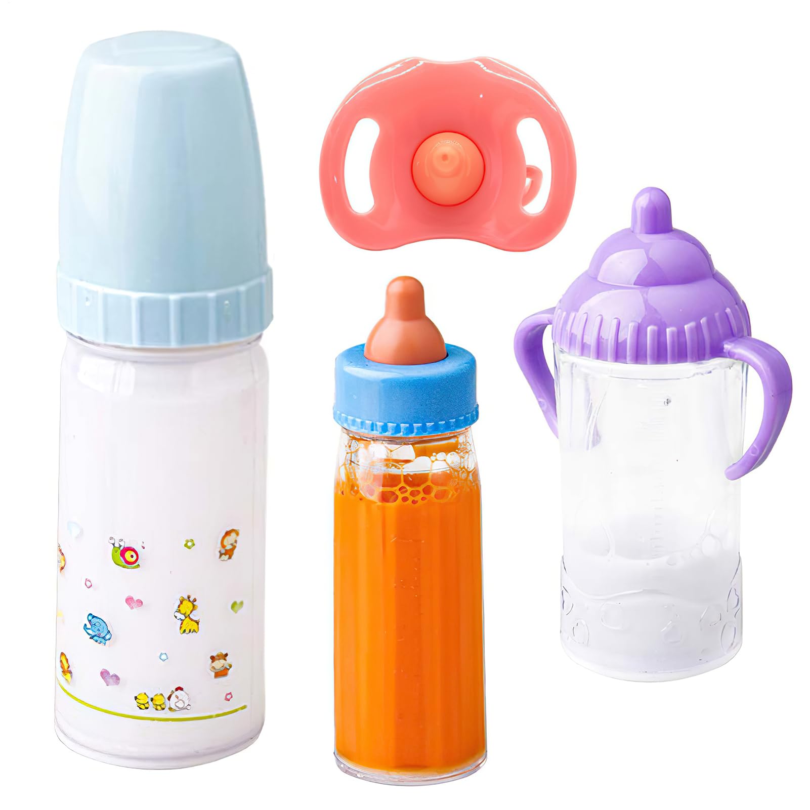 Set Of 4 Magic Milk Bottle And Pacifier Dumm-y Doll Feeding Set, Milk Bottle Pretend Play Childrens Baby Doll Magic Feeding Bottles Milk Juice Bottles Baby Doll Feeding Accessories
