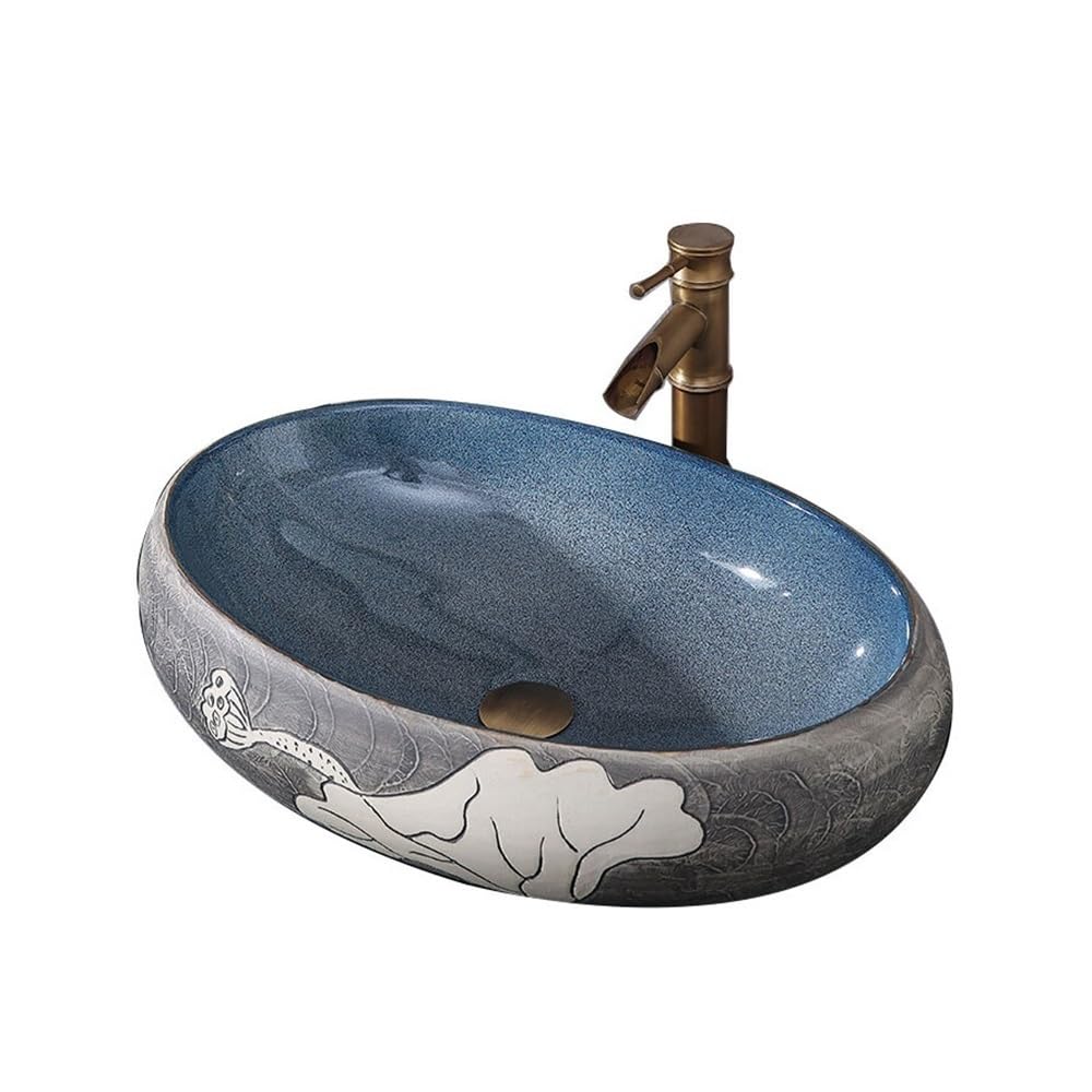 Z4t8m2k6g5 One Color Countertop Bathroom Vessel Vessel Sink - 59 * 40 * 15Cm Retro Bathroom Countertop Ceramic Art Wash Basin Cloakroom Sink