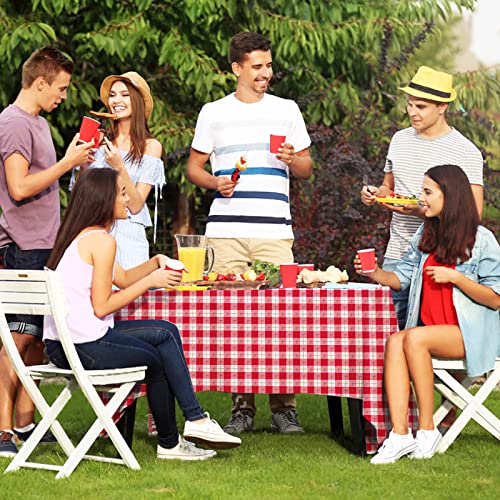 Gatherfun 3Pcs Red White Gingham Rectangular Waterproof Tablecloth 54X108Inch Disposable Plastic Table Cover With Gold Stamping For Easter Picnic Barbecue Kitchen Holiday Birthday Party #TOP2