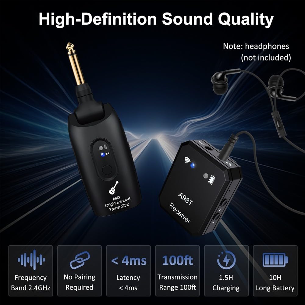EasyByMall Sistema de monitoreo intraural inalámbrico de 2 4 GHz de frecuencia con baja latencia, ideal para músicos durante ensayos y espectáculos en vivo