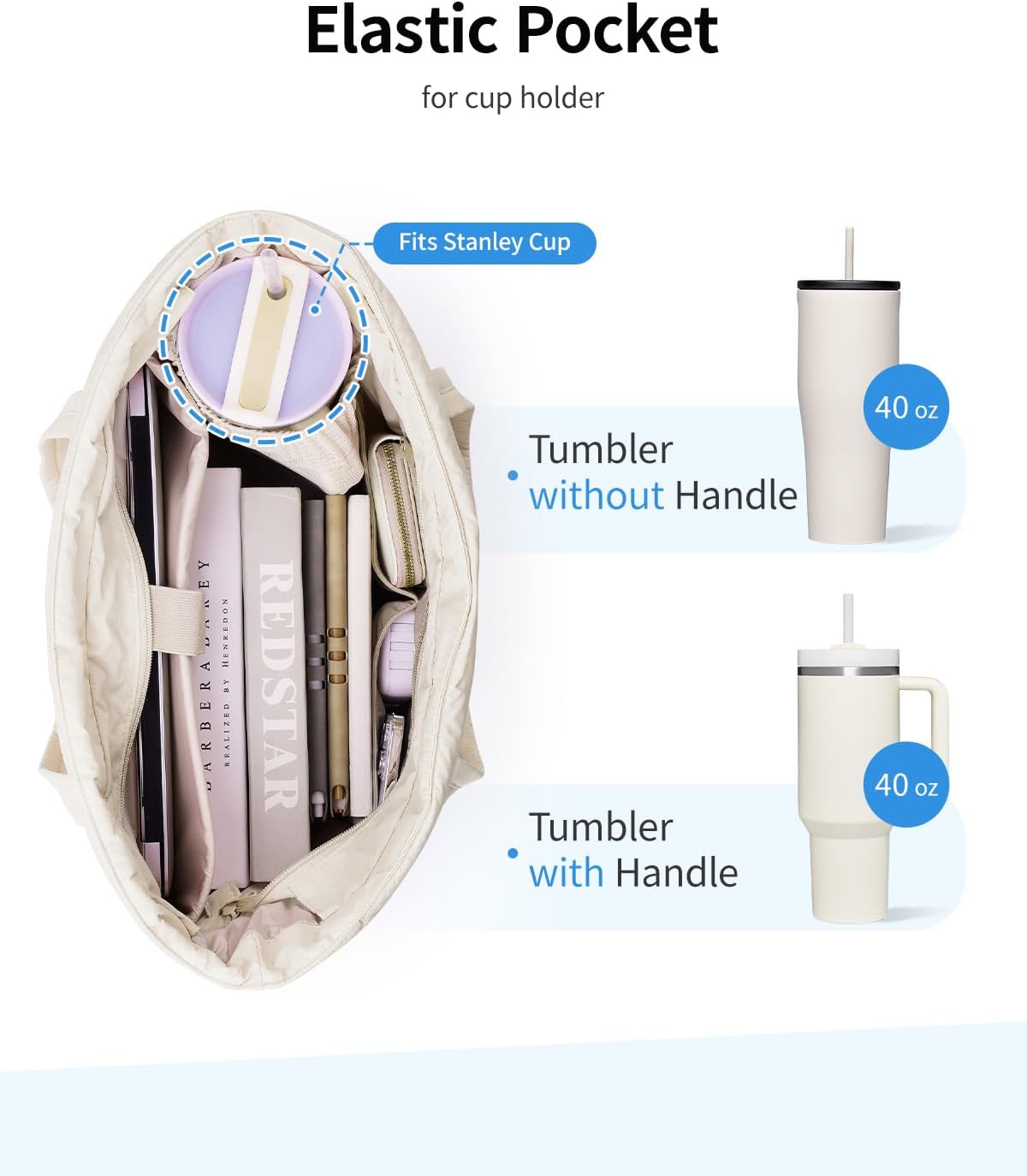 Narwey Puffer Tote Bag for Women with Cup Holder & Laptop Compartments, Quilted Puffy Travel Work Tote Bags for Nurse Teacher - Image 4