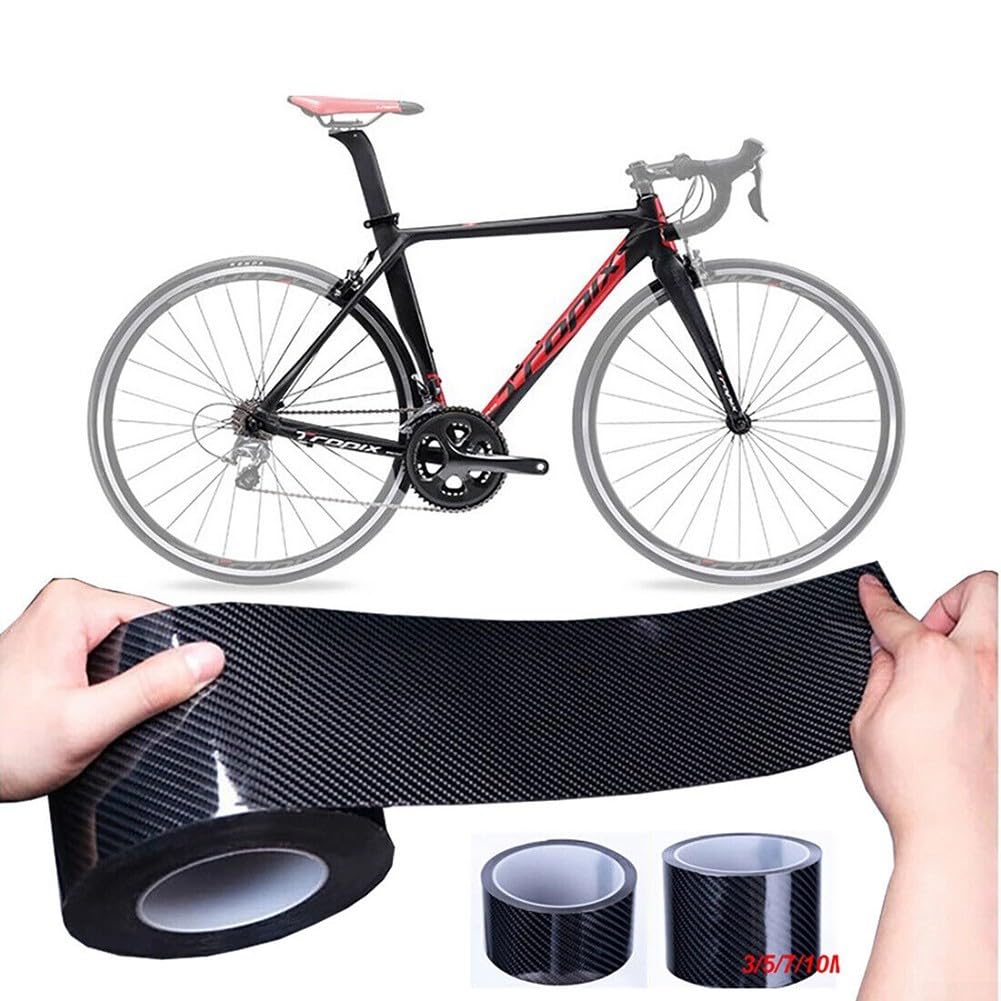 Adesivi protettivi per telaio bici, materiale in fibra di carbonio 5D antigraffio Protezione antiusura per bicicletta, adatta a mountain bike, bici da strada e bici pieghevoli, colore nero.