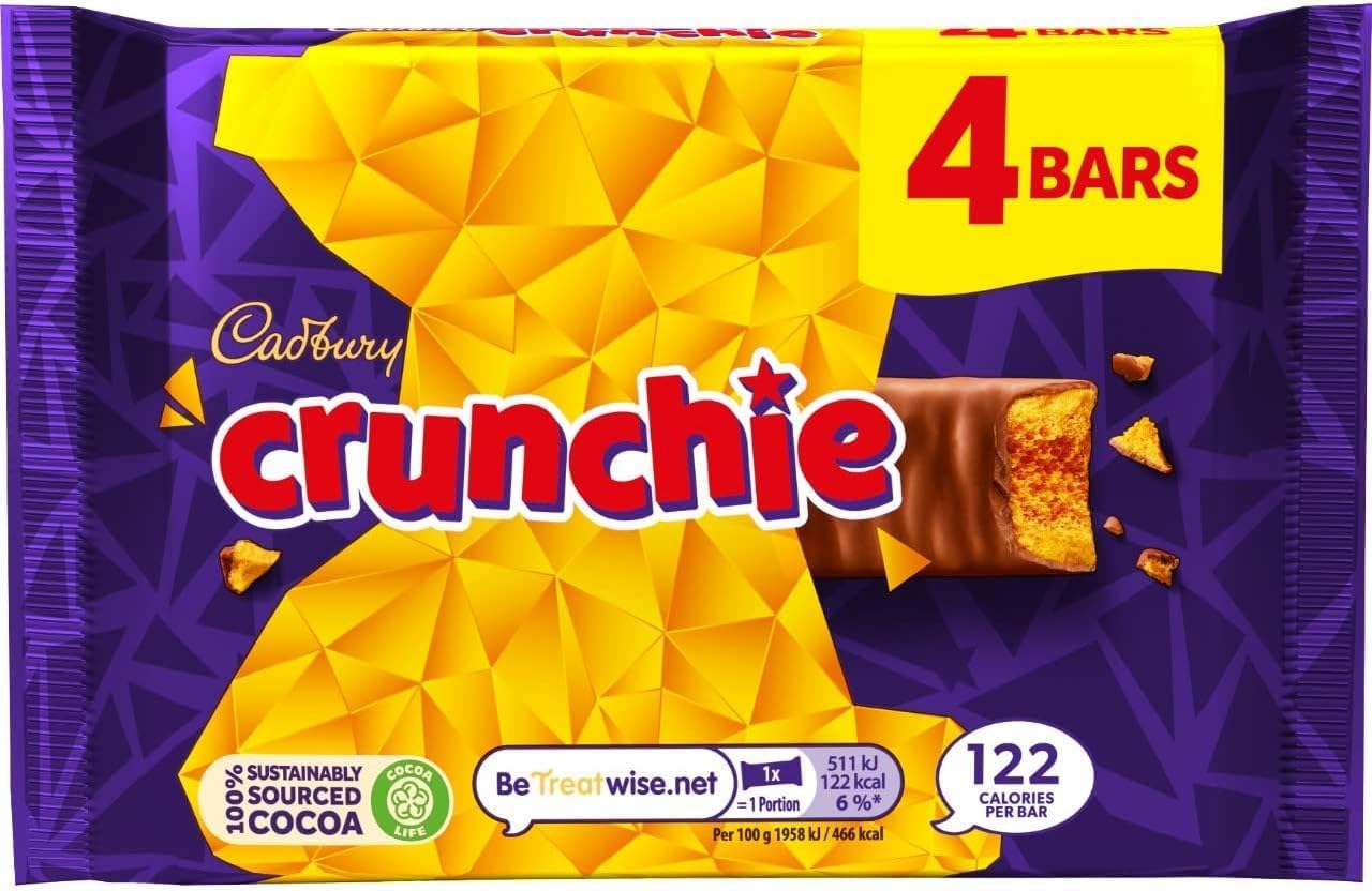 Cadbury Crunchie, Honeycomb Centre Covered in Milk Chocolate, Multipack of 4 x 32 g Bar Pack of 1