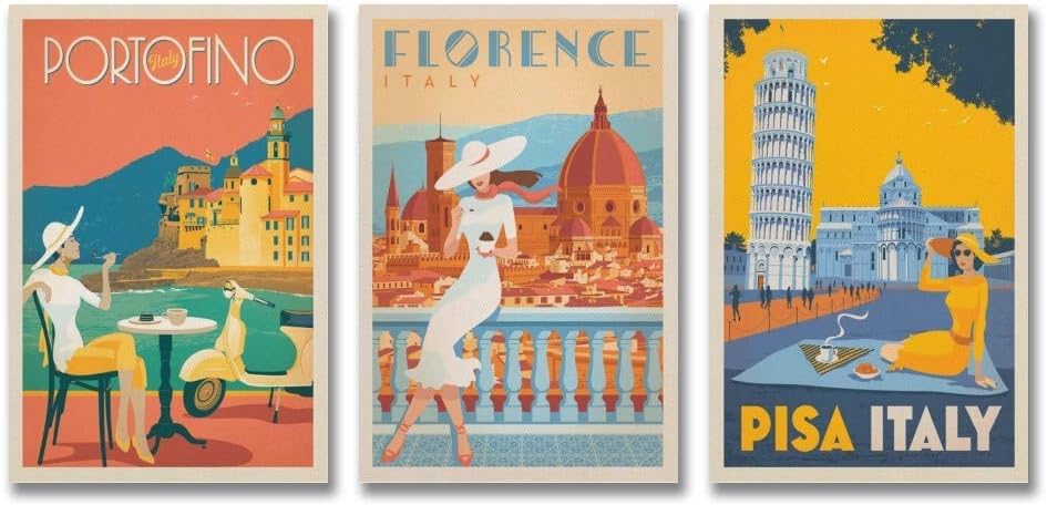 Ockxin A Set Of 3 Italy Vintage Travel Poster Poster Wall Art Canvas Posters Room Decorative Aesthetic Poster Print Decor Posters 08x12inch(20x30cm)-3pcs Style