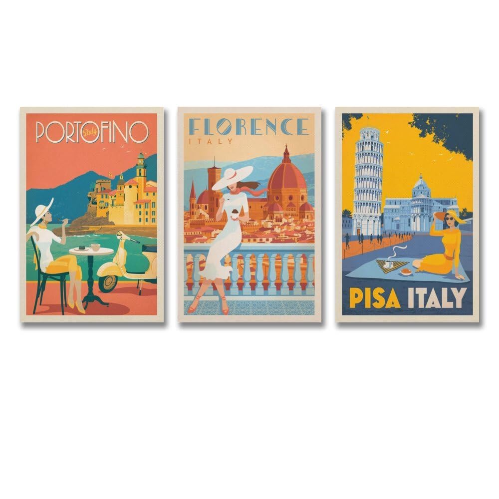 Ockxin A Set Of 3 Italy Vintage Travel Poster Poster Wall Art Canvas Posters Room Decorative Aesthetic Poster Print Decor Posters 08x12inch(20x30cm)-3pcs Style
