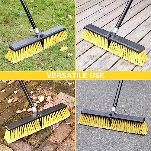 Image of 18 Inches Push Broom Outdoor- Heavy Duty Broom with 63 inch Long Handle for Deck Driveway Garage Yard Patio Concrete Floor Cleaning