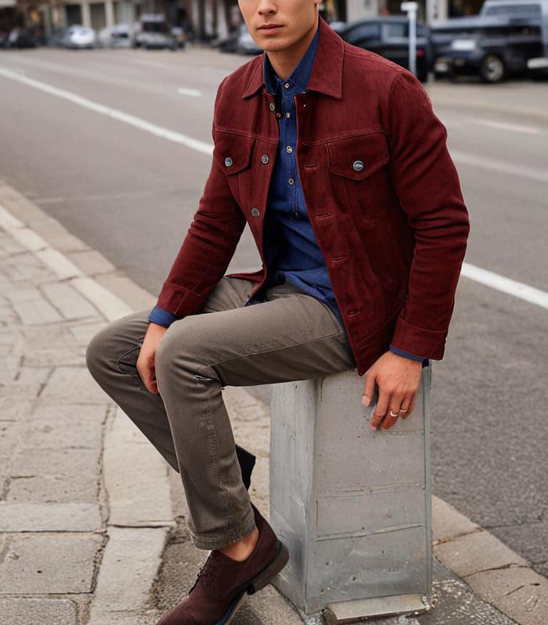 Image of Mens Premium Brown Suede Leather Trucker Jacket - Vintage Classic Motorcycle Western Goat Leather Coat